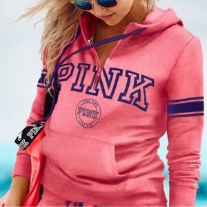 PINK Victoria's Secret Neon Pink Hoodie with Navy Accents